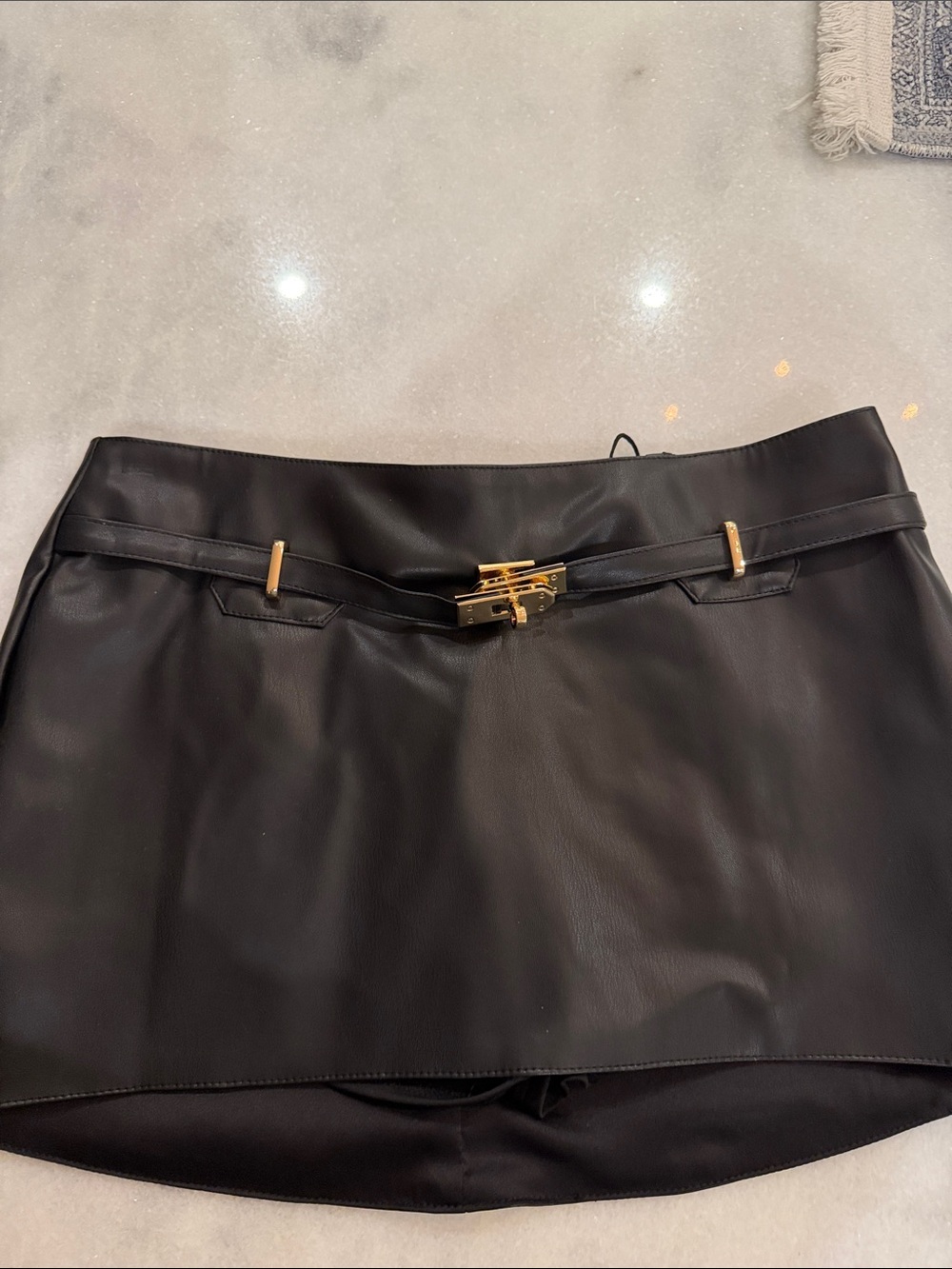 AKIRA Black Faux Leather Mini Skirt with Gold-Tone Buckle